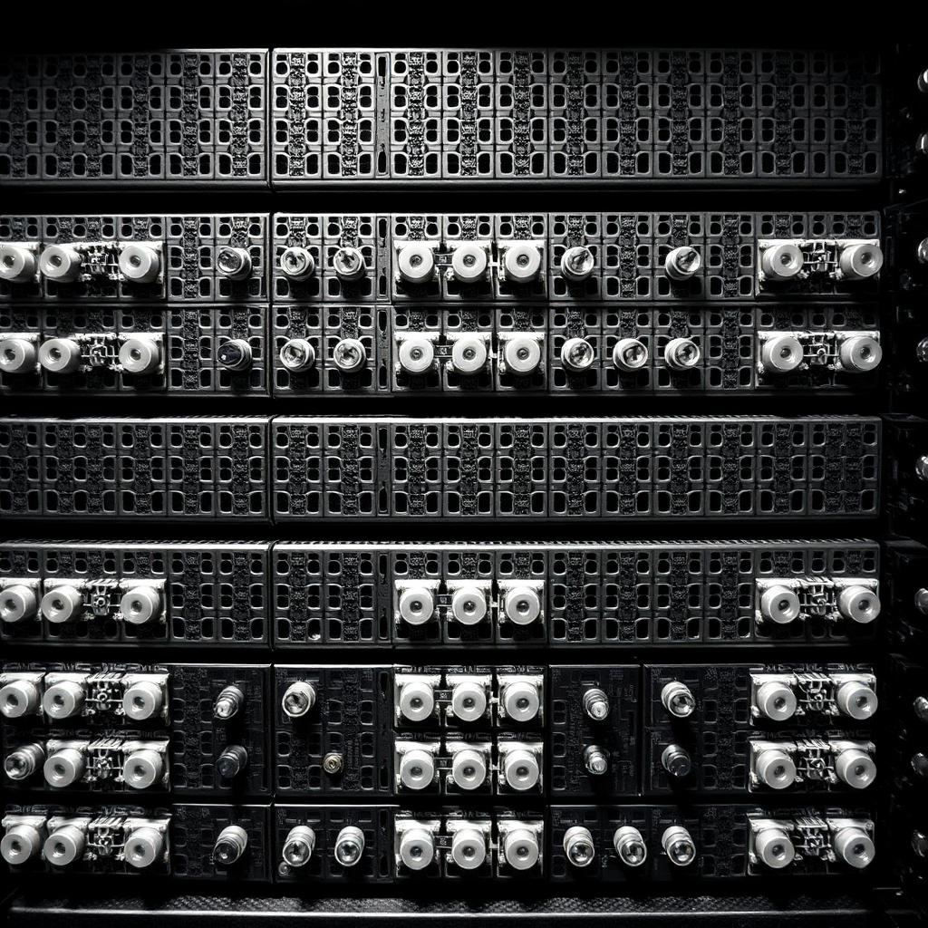 Server rack circuitry in black and white