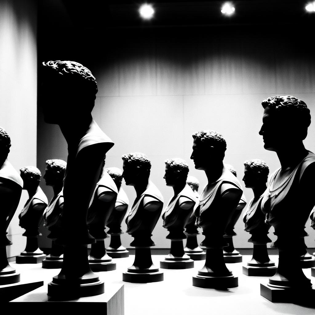Classical bronze bust silhouettes in black and white