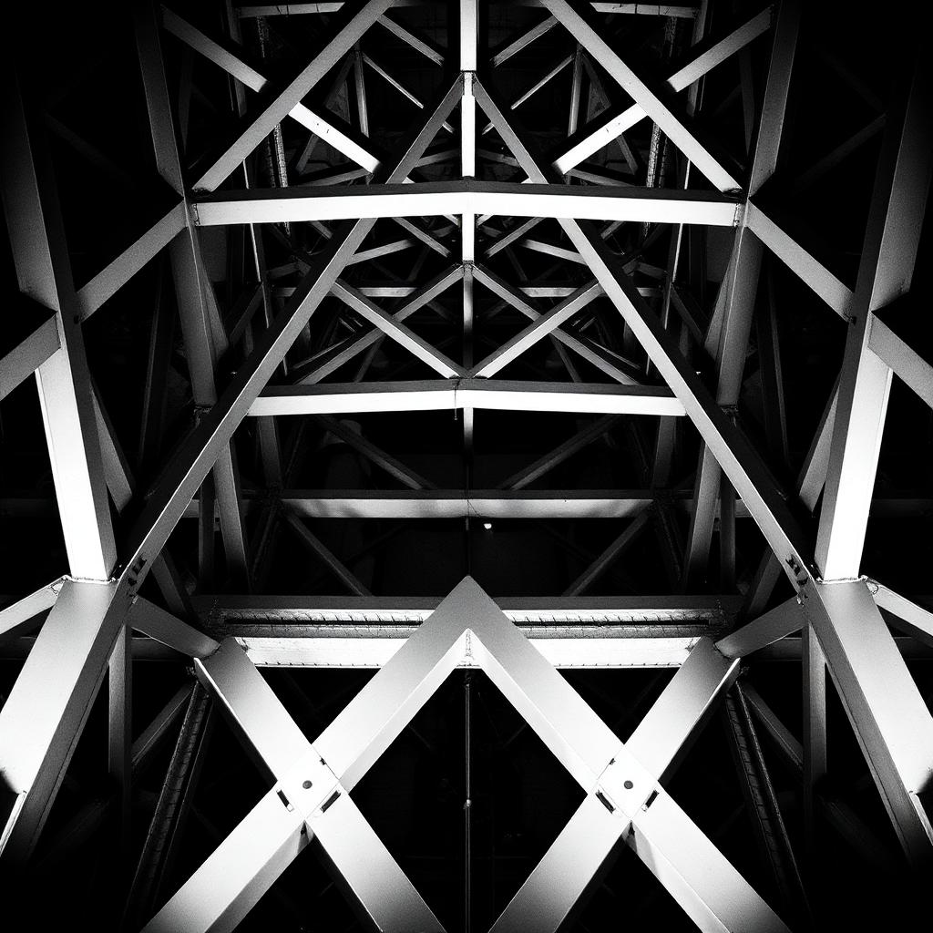 Steel girder lattice structure in black and white