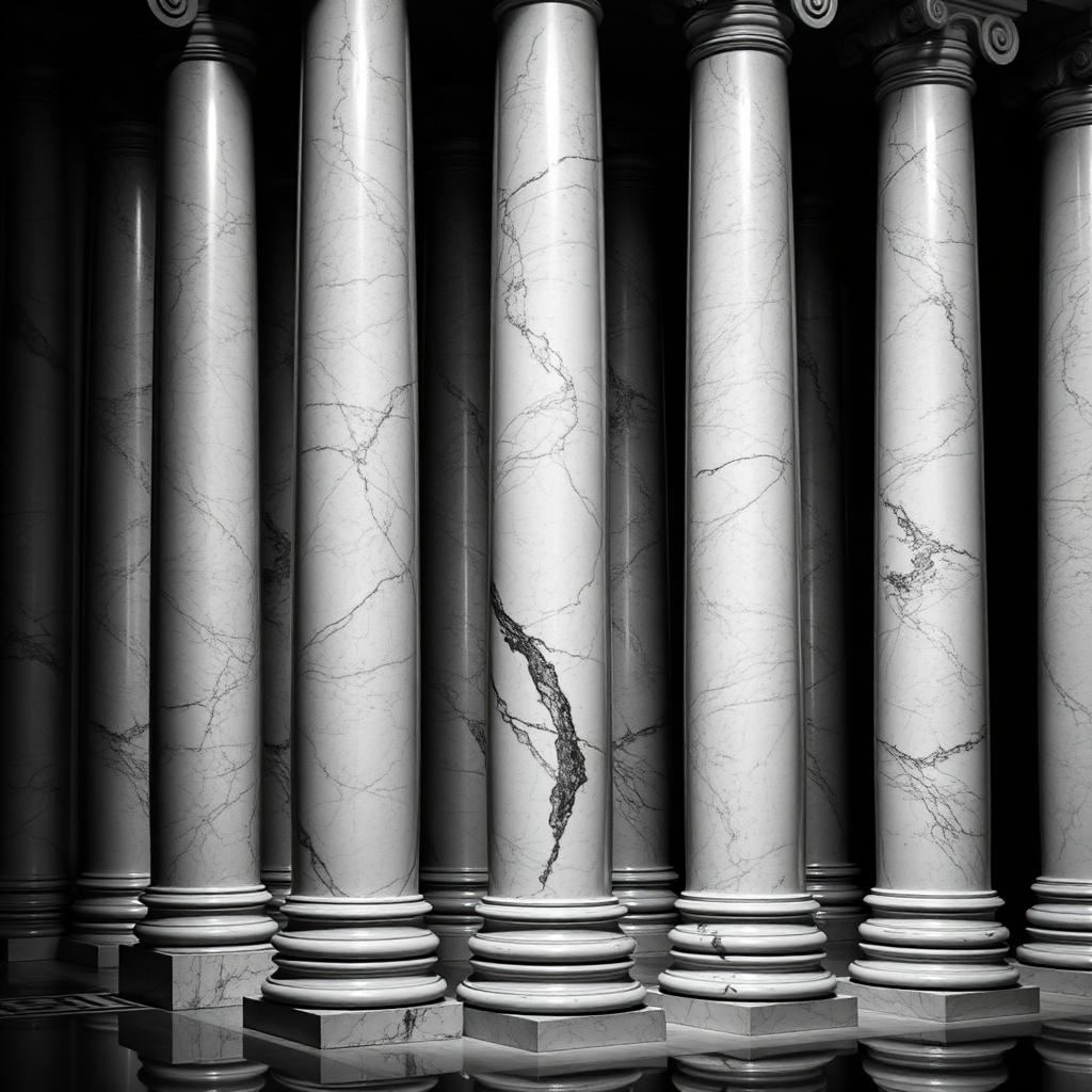 Classical marble columns in black and white