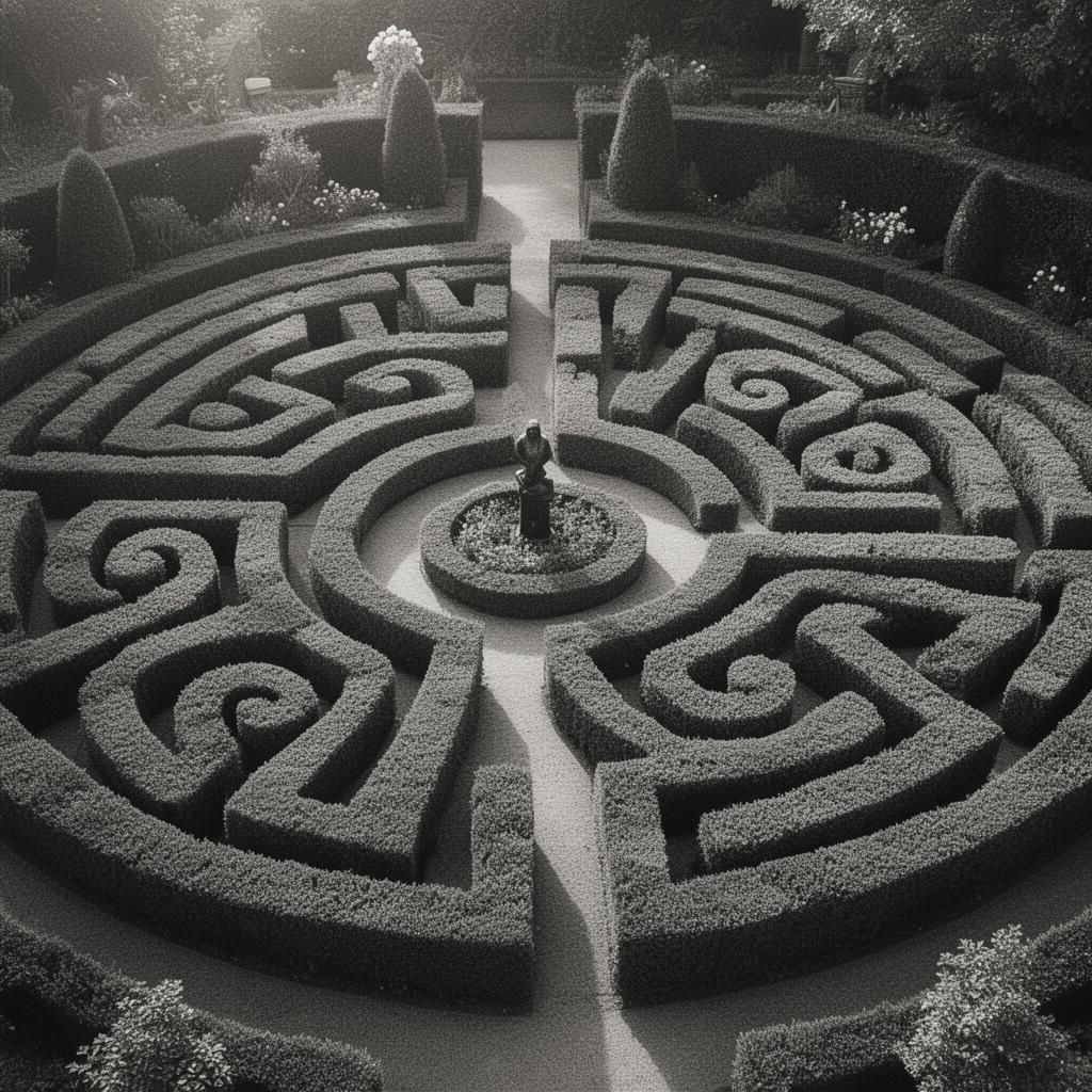 Aerial view of an ornamental hedge maze symbolising strategic pathways