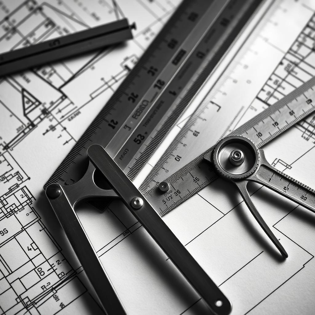 Bespoke engineering blueprint in black and white
